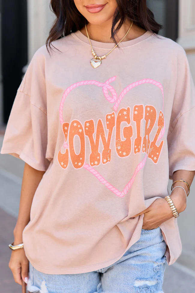 Cowgirl Taupe Oversized Graphic Tee | Pink Lily