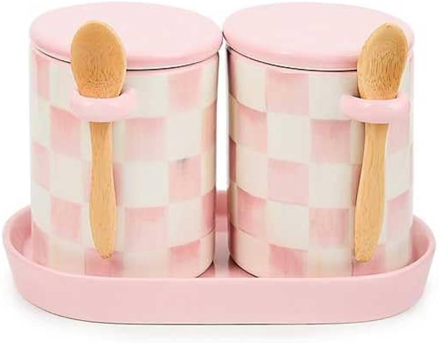 MACKENZIE-CHILDS Set of 2 Ceramic Farmhouse Canisters, Kitchen Storage Containers with Lids, Pink... | Amazon (US)