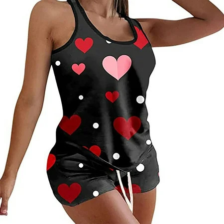 Odeerbi Women Pajama Sets 2025 Valentine's Day Love Printing Set Elastic Waist Short Pants Sleepwear Sets Black | Walmart (US)