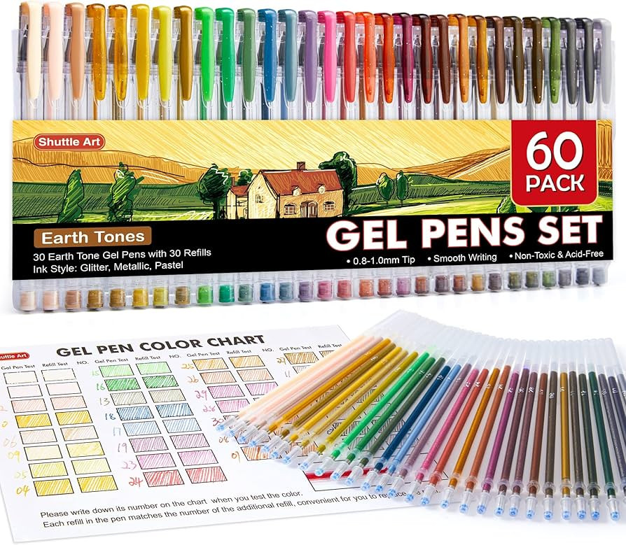 Amazon.com: Shuttle Art 60 Pack Earth Tone Gel Pens, 30 Brown Earth Tone Gel Pens with 30 Refills... | Amazon (US)