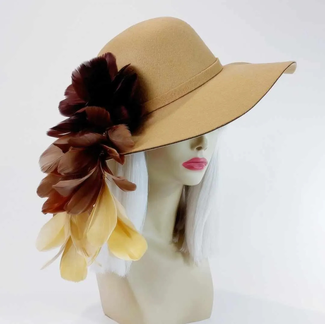 Feather Hat Brown Ombré Tan Felt Floppy Hat Boho Festival Hat Vintage Style Hat Derby Race Day H... | Etsy (US)