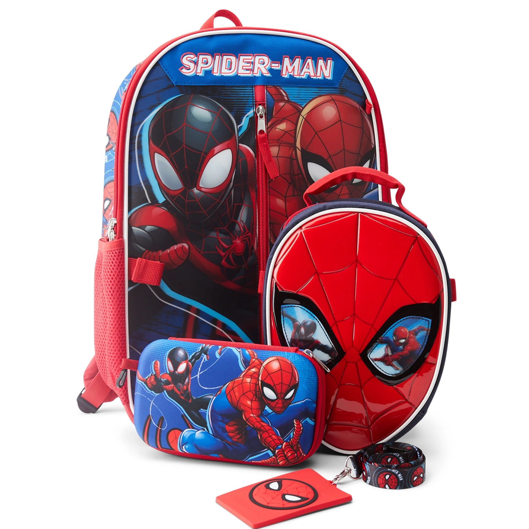 Marvel Spiderman Boy's 4-Piece Backpack with Lunch Bag Set, Red/Blue | Walmart (US)