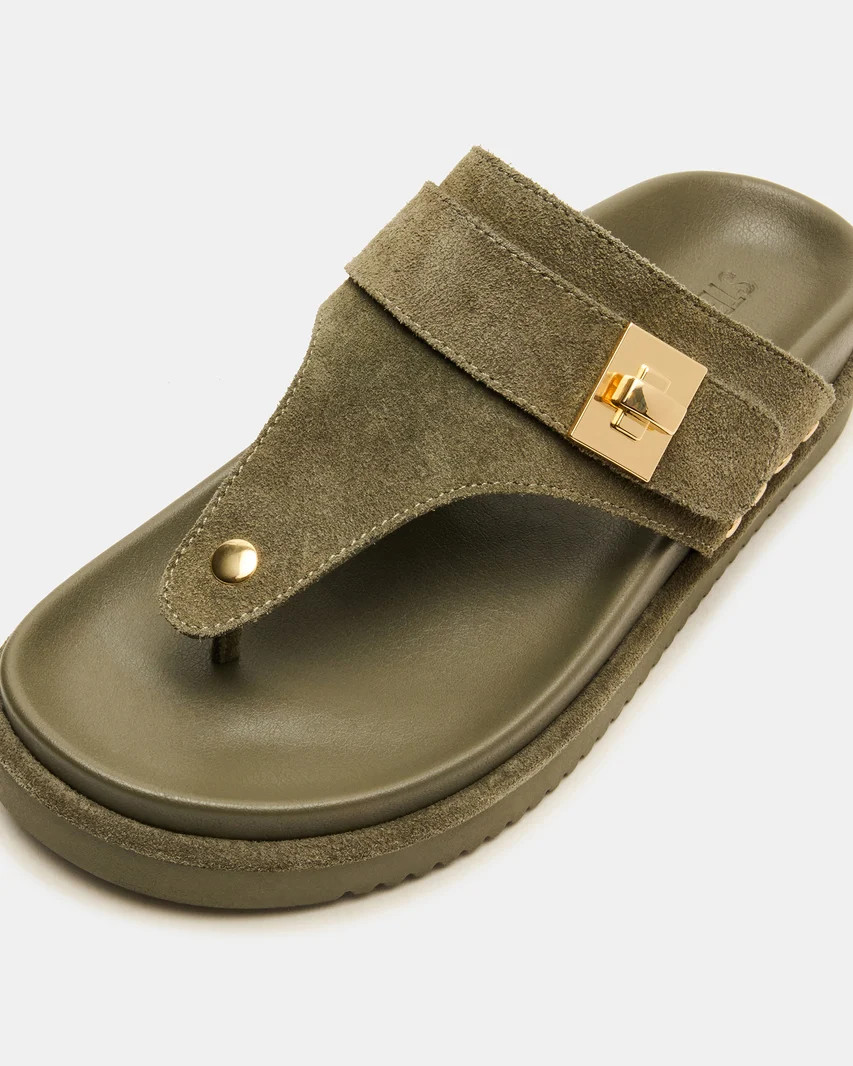 THONA Olive Suede Flatform Thong Sandal | Women's Sandals | Steve Madden (US)