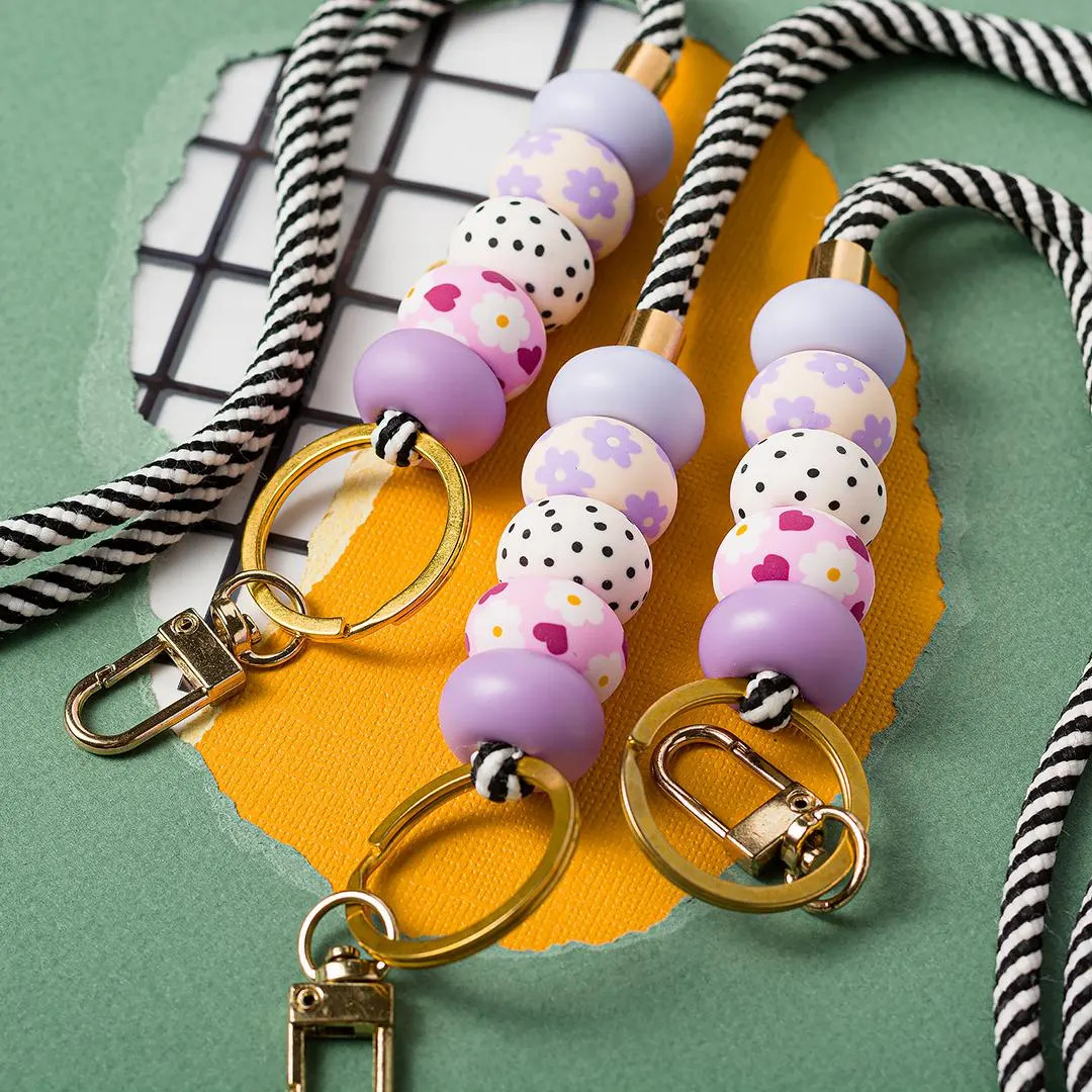Daisy Neck Lanyard: Pink Purple Floral Beads Teacher ID Holder, Handmade - Etsy | Etsy (US)