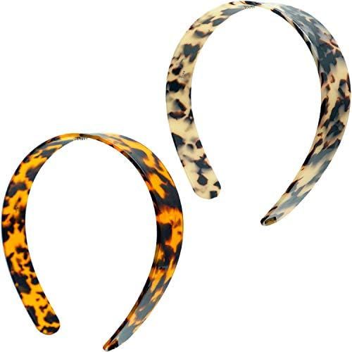 Premium Tortoise Wide Headbands No-Slip Grip Hair Hoop Styling Accessories for Women,Twin Pack (Leop | Amazon (US)