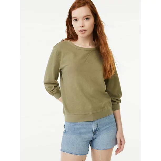 Free Assembly Women's 3/4 Sleeve Crewneck Sweatshirt | Walmart (US)