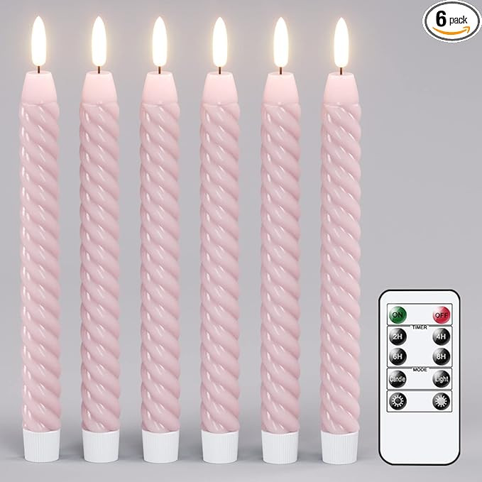 Pink Flameless Taper Candles Flickering with Remote Timer, 3D Wick LED Spiral Wedding Candles Bat... | Amazon (US)