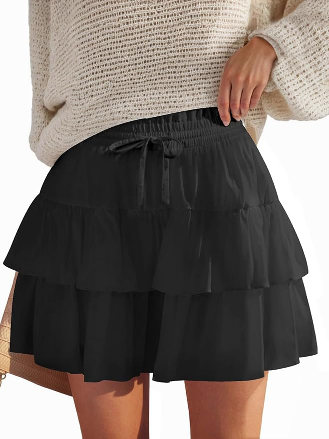 Shorts for Women Ruffled Tiered Pleated Mini Skirts Boho High Waist Flowy Comfy Tennis Golf Skort... | Amazon (US)