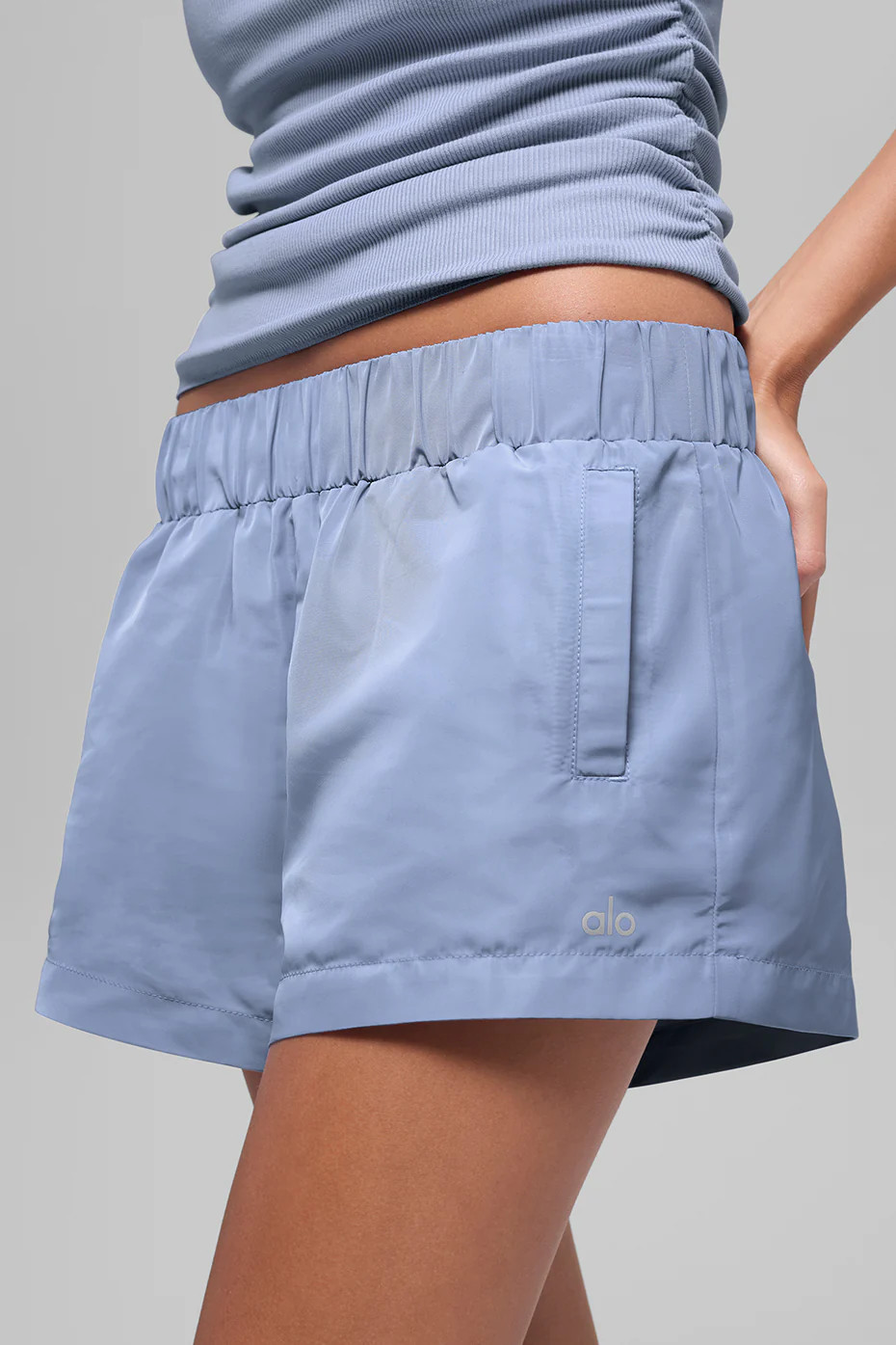 ALO | High-Waist Socialite Short in Winter Frost Blue, Size: 2XS | Alo Yoga