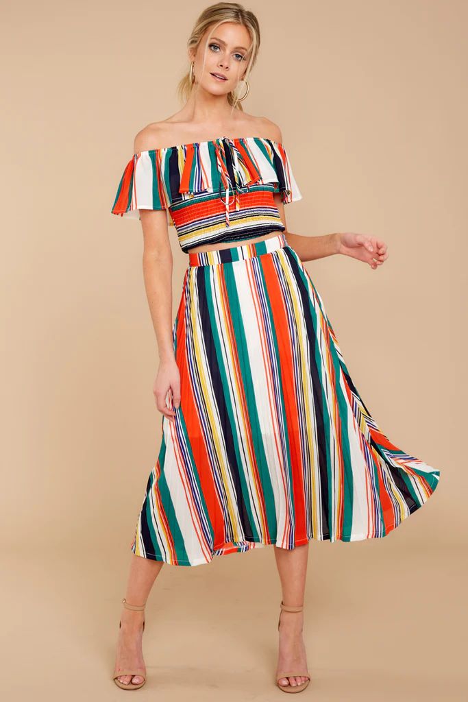 Off To Cozumel Multi Stripe Two Piece Set | Red Dress 