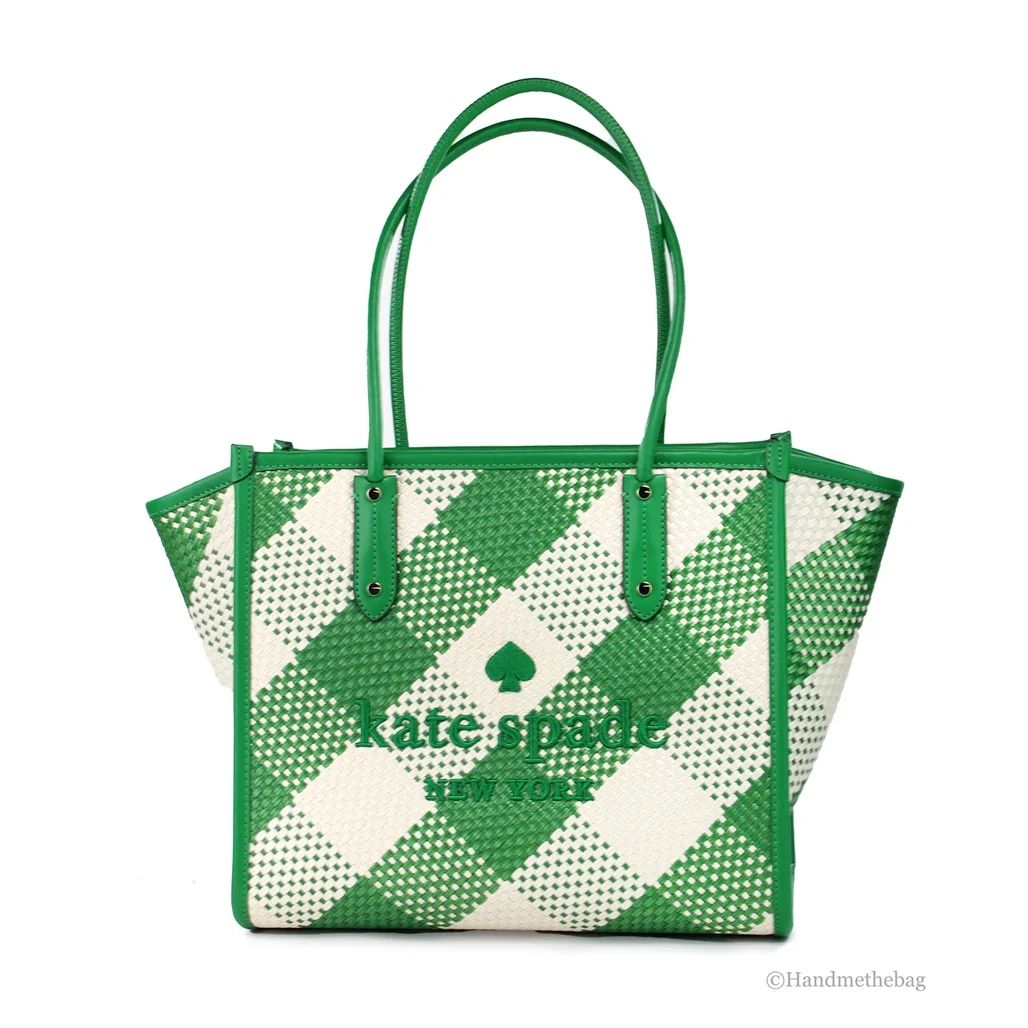 Kate Spade Ella Gingham Green Bean Oversized Woven Straw Shoulder Tote Bag | Walmart (US)