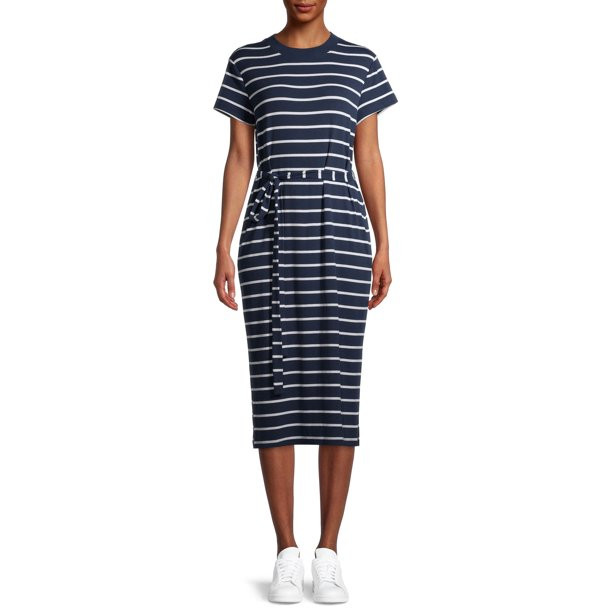 Time and Tru Women's Knit Midi Dress with Belt | Walmart (US)