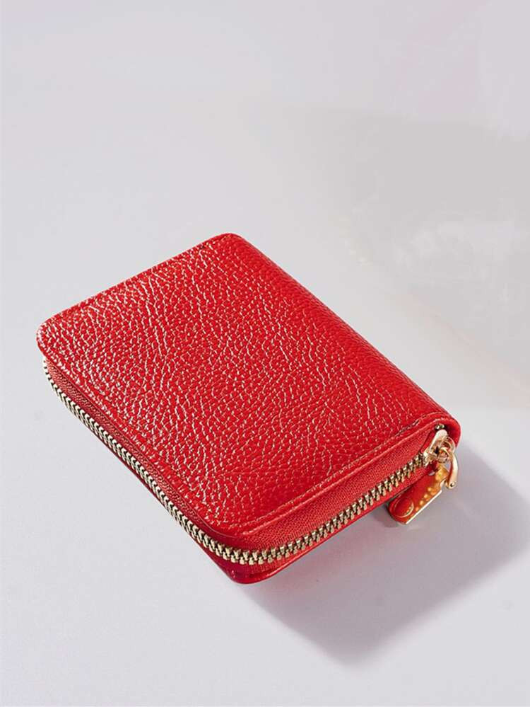 Litchi Embossed Zipper Around Card Holder | SHEIN