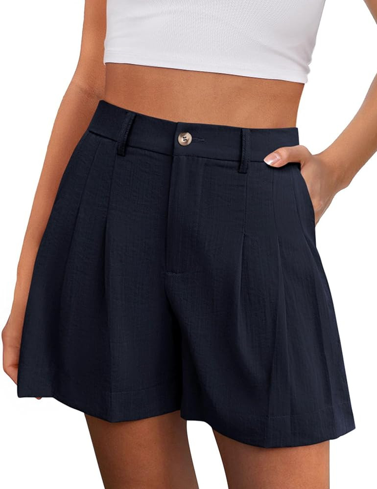 PRETTYGARDEN Womens Shorts Casual 2026 Summer Elastic High Waist Zipper Button Tailored Shorts Pl... | Amazon (US)