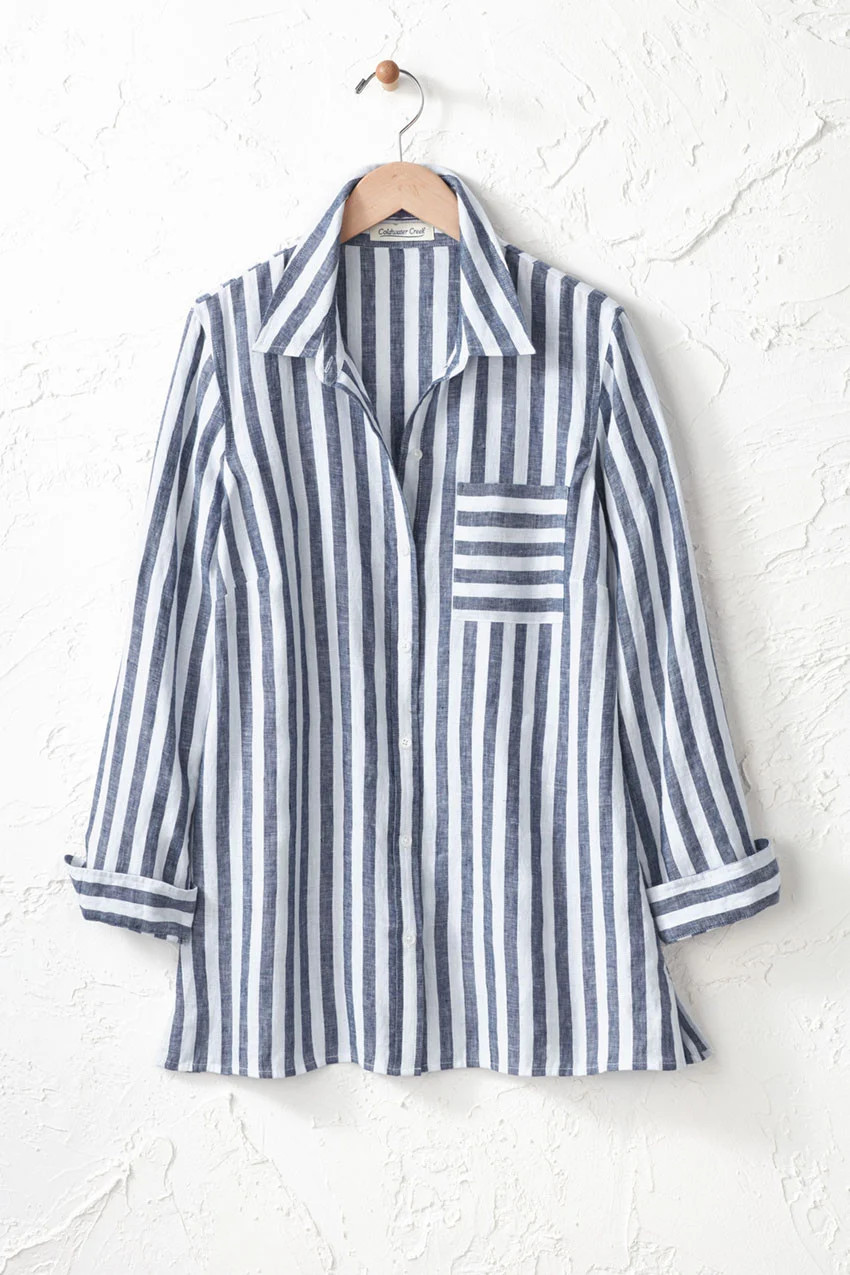 Bayside Stripe Linen Big Shirt | Coldwater Creek