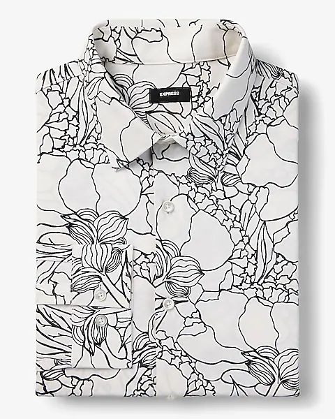 Slim Abstract Line Floral Stretch Modern Tech 1mx Dress Shirt | Express