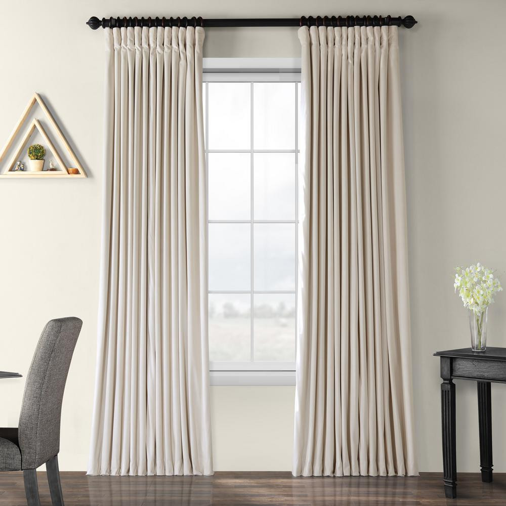 Blackout Signature Ivory Doublewide Blackout Velvet Curtain - 100 in. W x 120 in. L (1 Panel) | The Home Depot