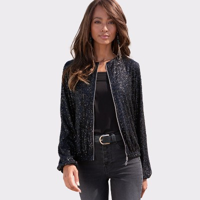 Women's Sequin Bomber Jacket - LASCANA - Black Solid 4 | Target