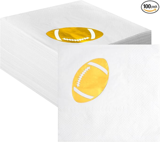 Lerheedi 100 Pcs Football Cocktail Napkins, 5 Inches Gold Foil Disposable 3-ply Football Themed N... | Amazon (US)