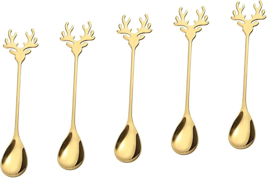 10 Pieces Gold Plated Stainless Steel Mini Coffee Espresso Spoon, Elk shaped spoon Dessert Teaspo... | Amazon (US)