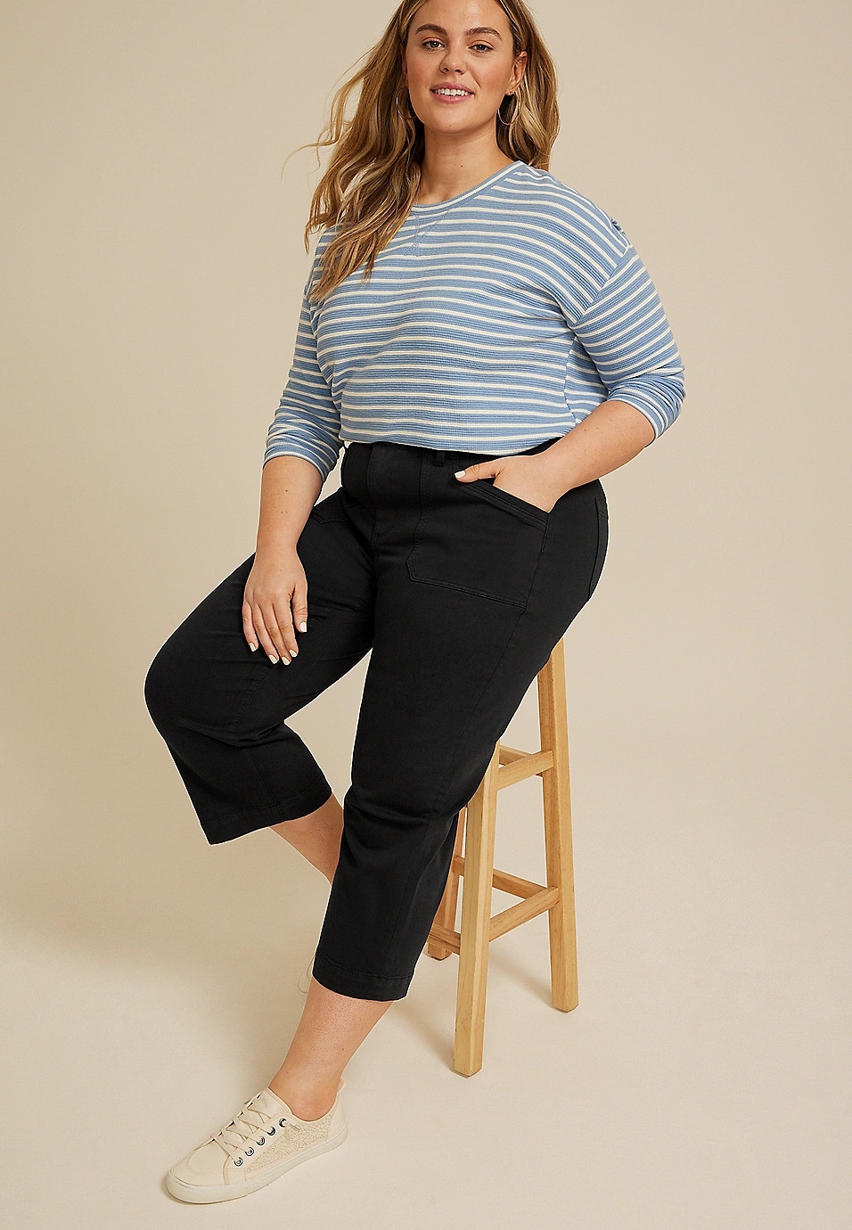 Plus Size Stretch Twill High Rise Cropped Wide Leg Pant | Maurices