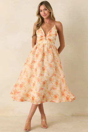 ASTR The Label Janna Orange Floral Midi Dress | Red Dress