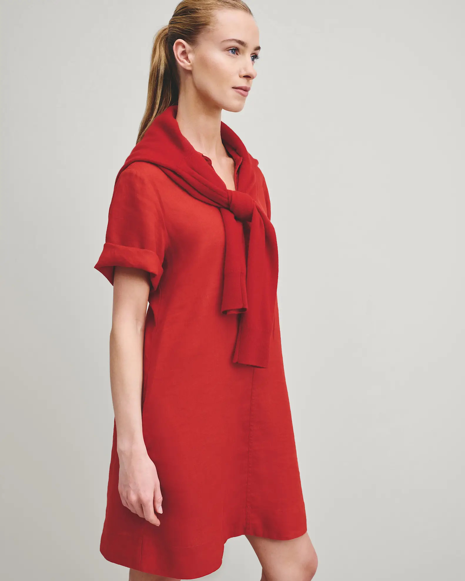 100% European Linen Popover Mini Dress in Chile | Quince