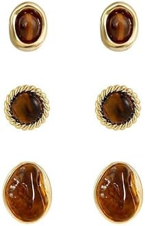 3 Pairs Fashion Stud Earrings for Women Gold Oval Round Rope Stud Trendy Brown Earrings Set Perfe... | Amazon (CA)