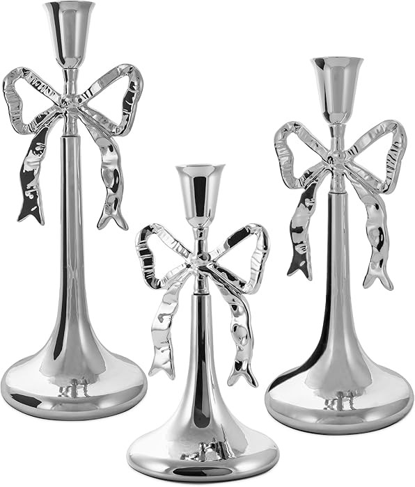Iris Bow Candle Holders Set of 3, Silver Taper Candlestick Holders, Vintage Decor Perfect for Hom... | Amazon (US)