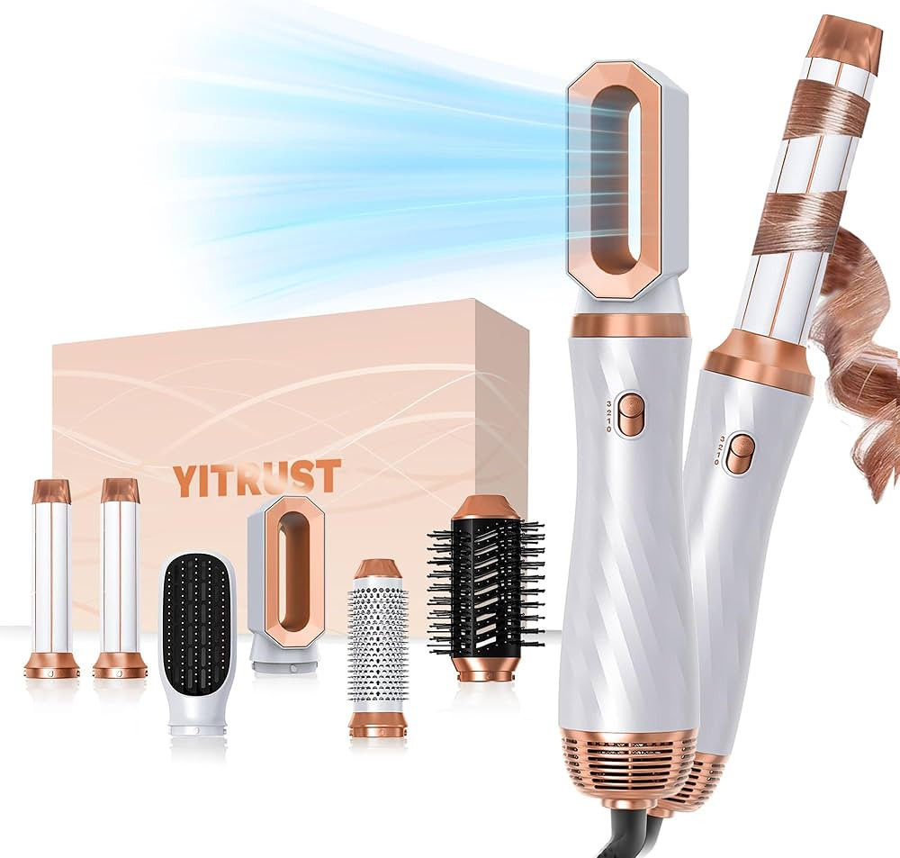 6 in One Blow Dryer Brush, Detachable Hair Dryer Brush Air Curler Air Styler Wrap, Curly Twist Ho... | Amazon (US)