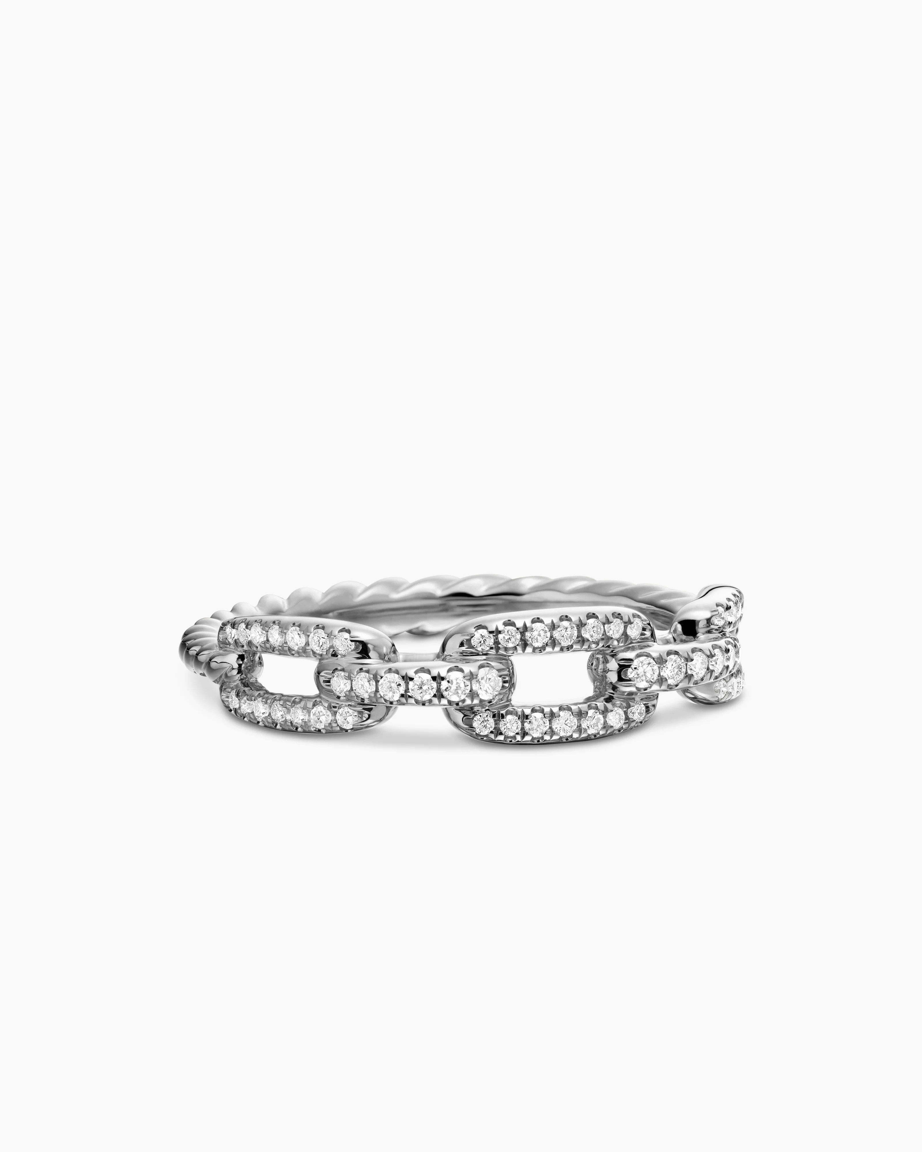 David Yurman | Stax Chain Link Ring in 18K White Gold with Diamonds, 4.5mm | David Yurman