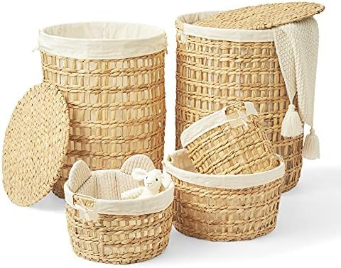 Artera Large Wicker Laundry Hamper - Set of 5 Woven Laundry Basket with Lid, Handles and Removable C | Amazon (US)