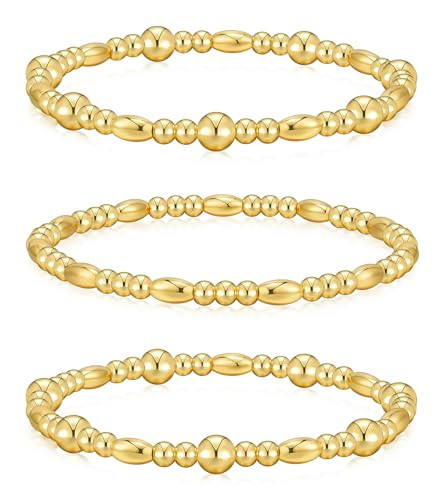 Howoo Gold Bracelet Set for Women: 18K Stretch Beaded Bracelets - Stackable, Giftable, Suitable for Any Occasion | Amazon (US)