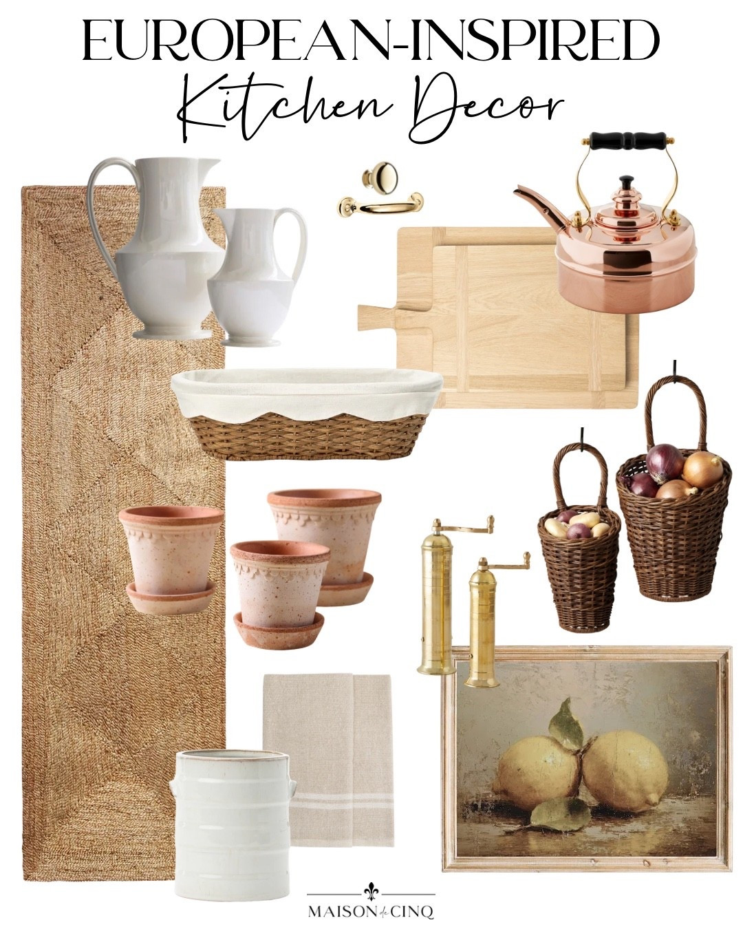 European-inspired kitchen decor!

Runner, terracotta pots, pitchers, fruit bowl, baskets, tea towels, artwork, wall decor, canister

#LTKHome