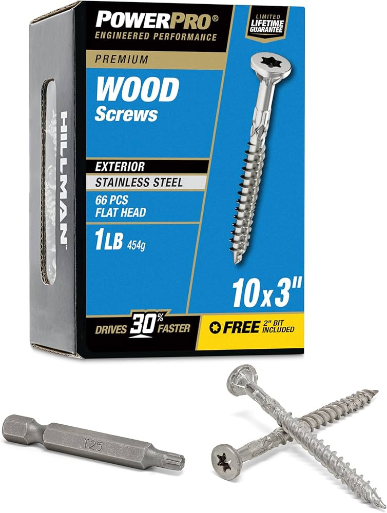 Power Pro Premium 305 Stainless Steel Wood Screws (#10 x 3") - 1lb Box | Amazon (US)