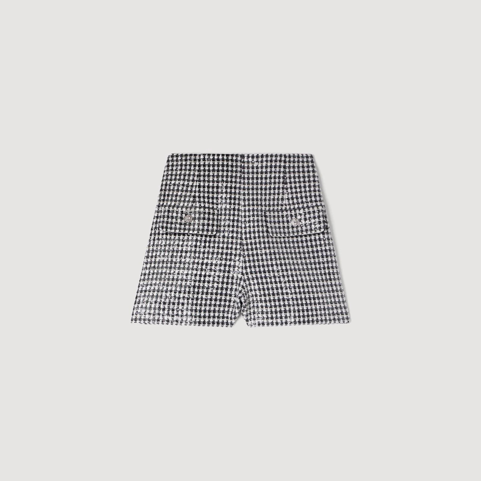 Sequin houndstooth tweed shorts | Sandro US | Sandro-Paris US