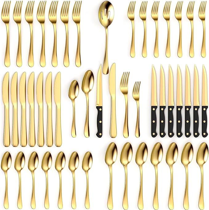 Tribal Cooking 49 Piece Gold Silverware Set - Service for 8 - Stainless Steel Gold Flatware servi... | Amazon (US)