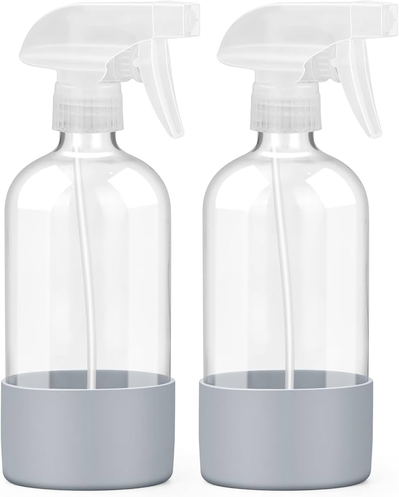 2 Pack Glass Spray Bottles with Silicone Sleeve, 16 oz Empty Refillable Containers with Adjustabl... | Amazon (US)