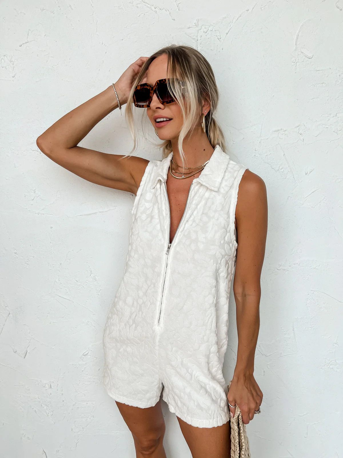 [Z Supply] Cabo Terry Romper-White ShellLarge | Ruthie Grace