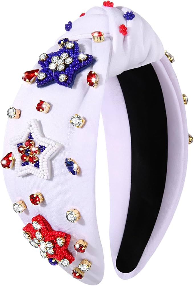 mokkia American Flag Headband for Women - 4th of July Accessories with Red White and Blue Rhinest... | Amazon (US)