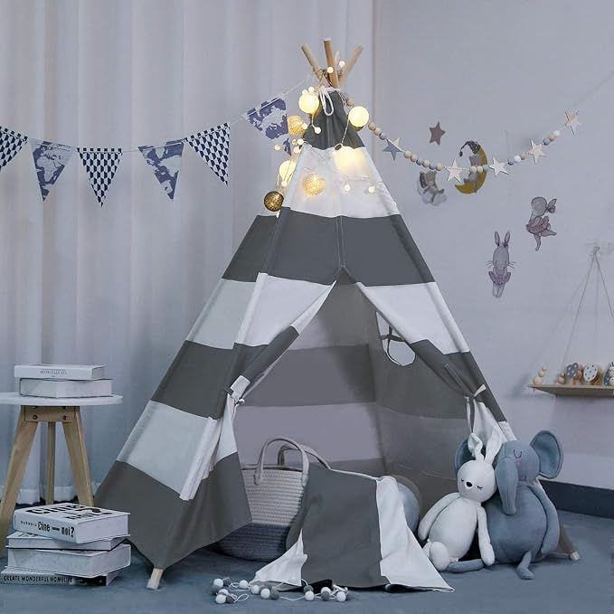 scriptract Kids& Pets 6ft Teepee Tent Playhouse 100% Natural Cotton Canvas with Window & Carrying... | Amazon (US)