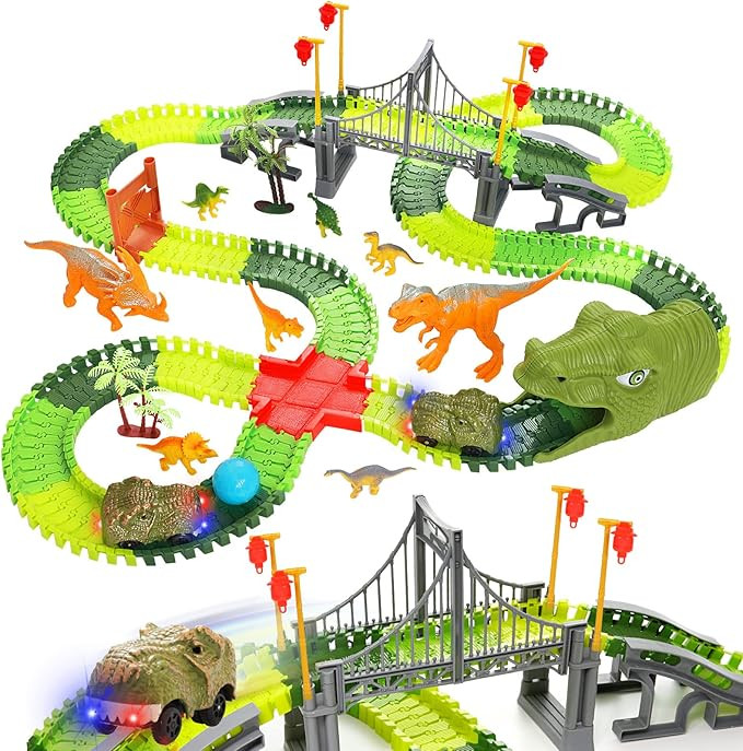 BEMITON Dinosaur Toys Race Car Track, Create a Dinosaur World Road Race, Flexible Dinosaur Track ... | Amazon (US)