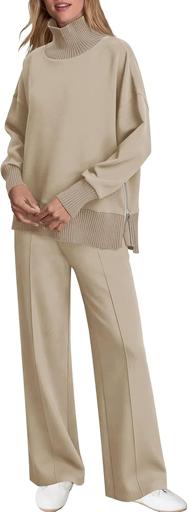 SENSERISE Womens 2 Piece Outfits Fall Matching Lounge Sets Mockneck Sweatshirt Wide Leg Pants Swe... | Amazon (US)