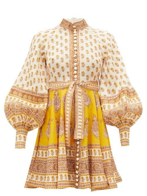 Zimmermann - Bonita Paisley-print Linen Mini Dress - Womens - Yellow Print | Matches (US)