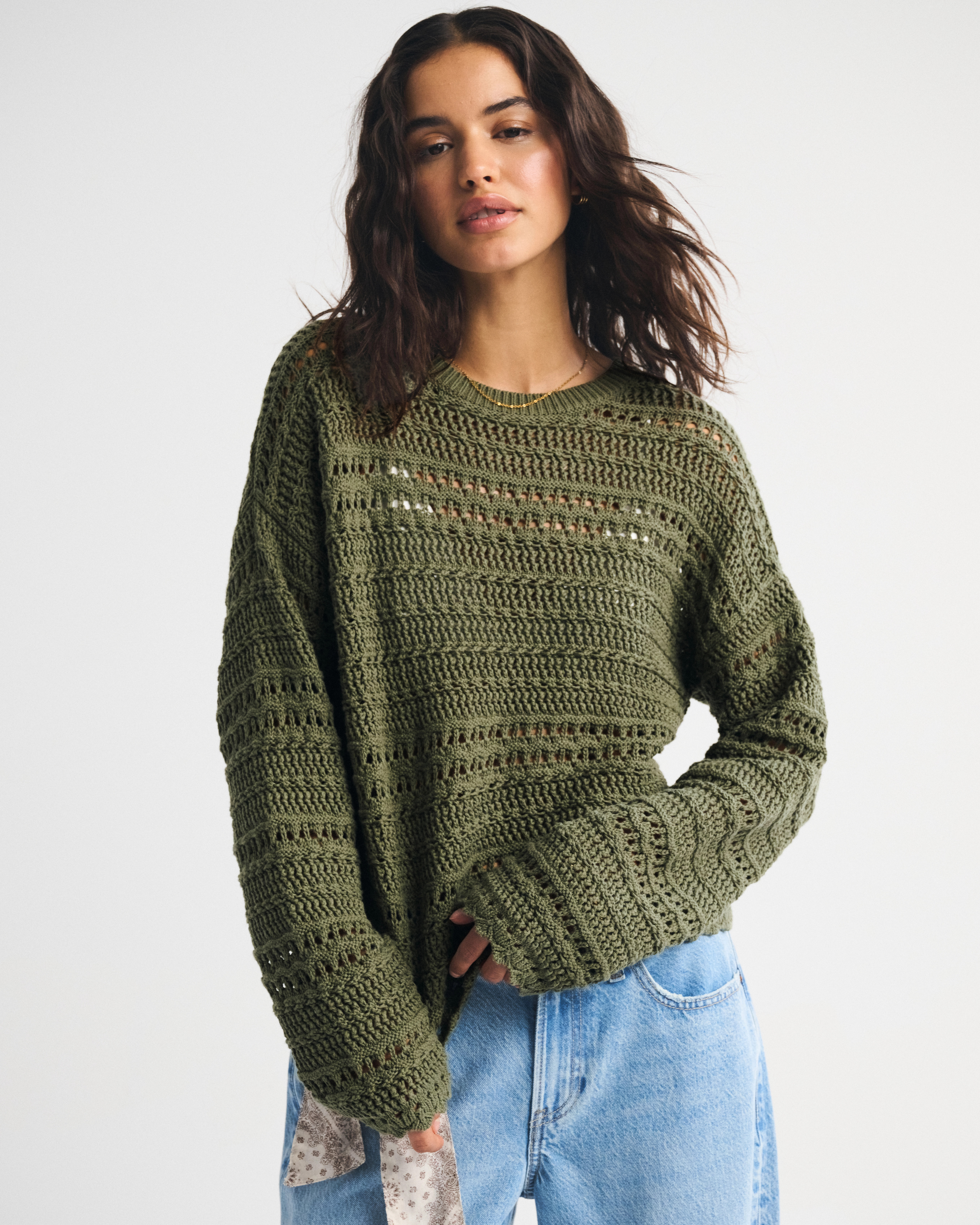 Open-Stitch Textural Crew Sweater | Abercrombie & Fitch (US)