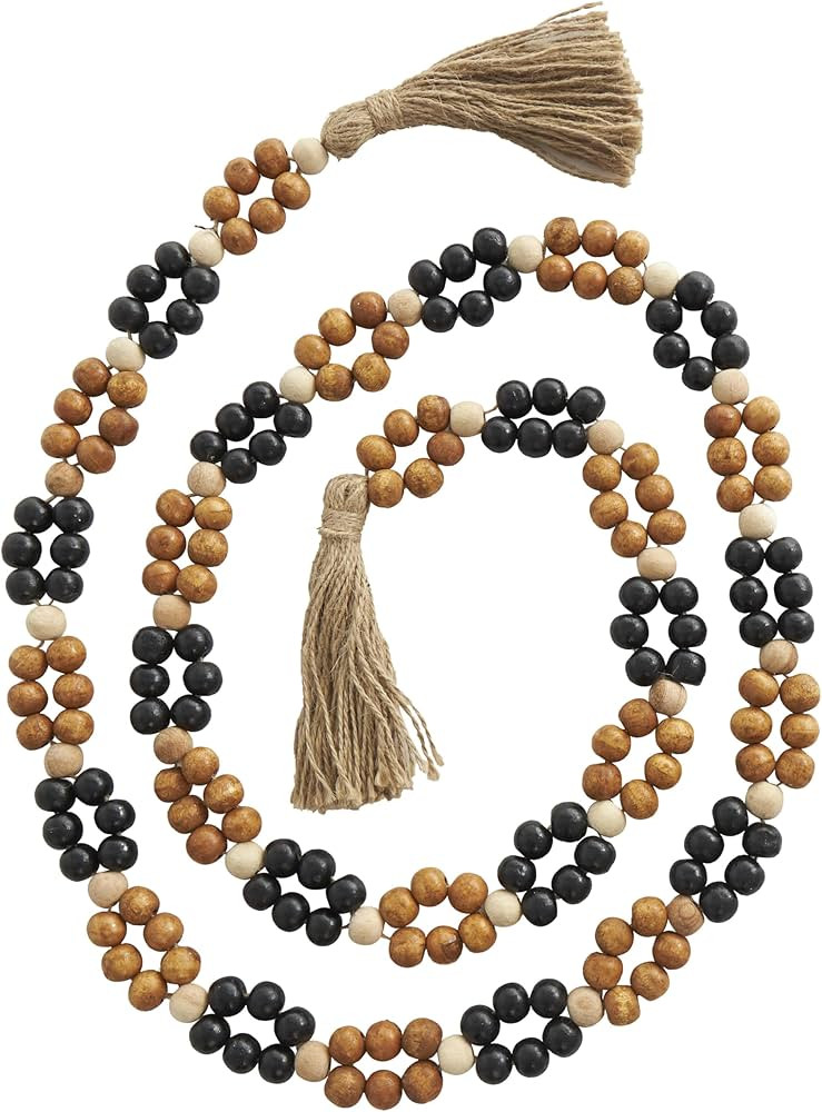 Deco 79 Mango Wood Handmade Round Double Layered Long Carved Garland with Tassel with Black and C... | Amazon (US)