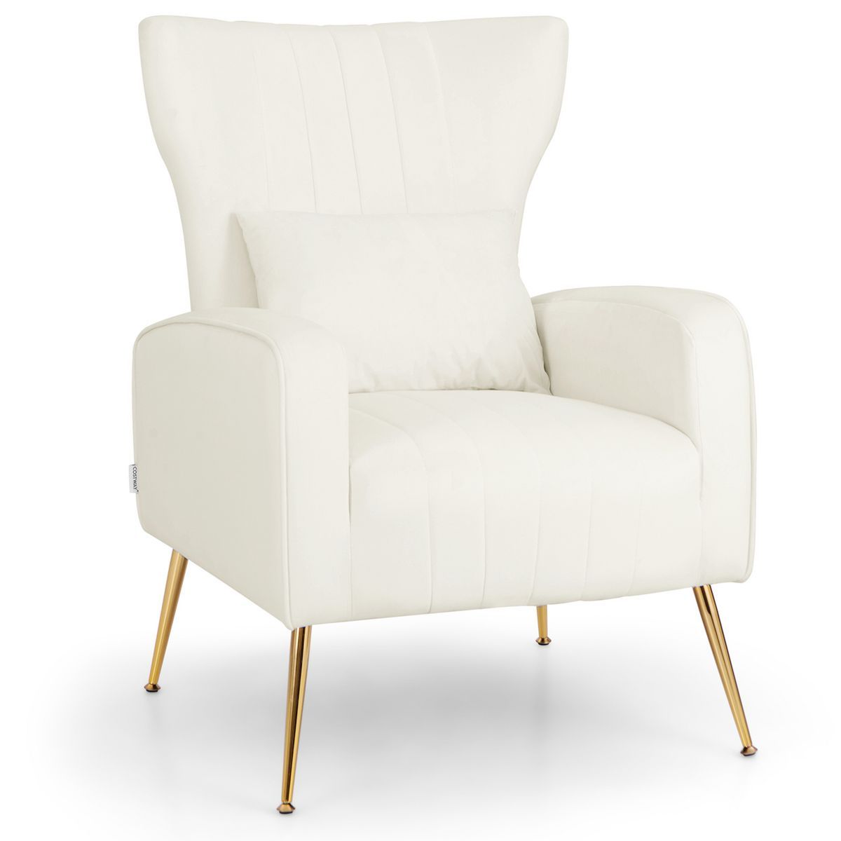 Costway Velvet Upholstered Wingback Chair with Lumbar Pillow & Golden Metal Legs Grey/Pink/Turquo... | Target