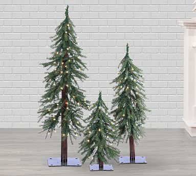 Pre-Lit Faux Alpine Trees with Clear Lights - Set of 3 - 2', 3', &amp; 4' | Pottery Barn (US)