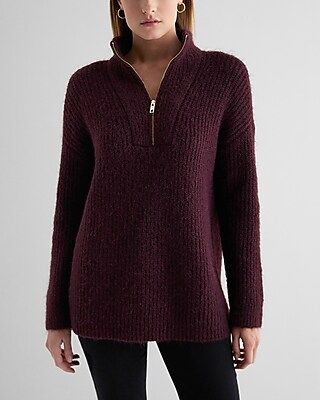 London Fuzzy Knit Quarter Zip Oversized Sweater | Express (Pmt Risk)