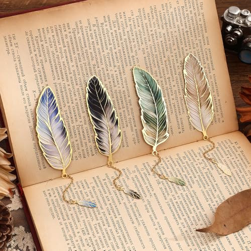icceemee 4pcs Metal Feather Bookmarks with Bookmarks for Women, Writers, Readers Durable Book Markers Book Accessories Unique Gifts for Men, Women | Amazon (US)